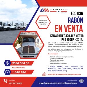 ECO 036 KENWORTH T 370 4X2 MOTOR PX6 200HP - 2014