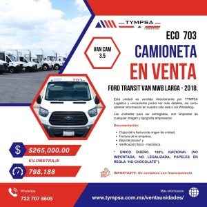 ECO 703 FORD TRANSIT VAN MWB LARGA - 2018