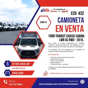 ECO 432 FORD TRANSIT CHASIS CABINA LWB AC RWD - 2015