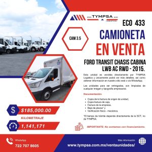 ECO 433 FORD TRANSIT CHASIS CABINA LWB AC RWD - 2015